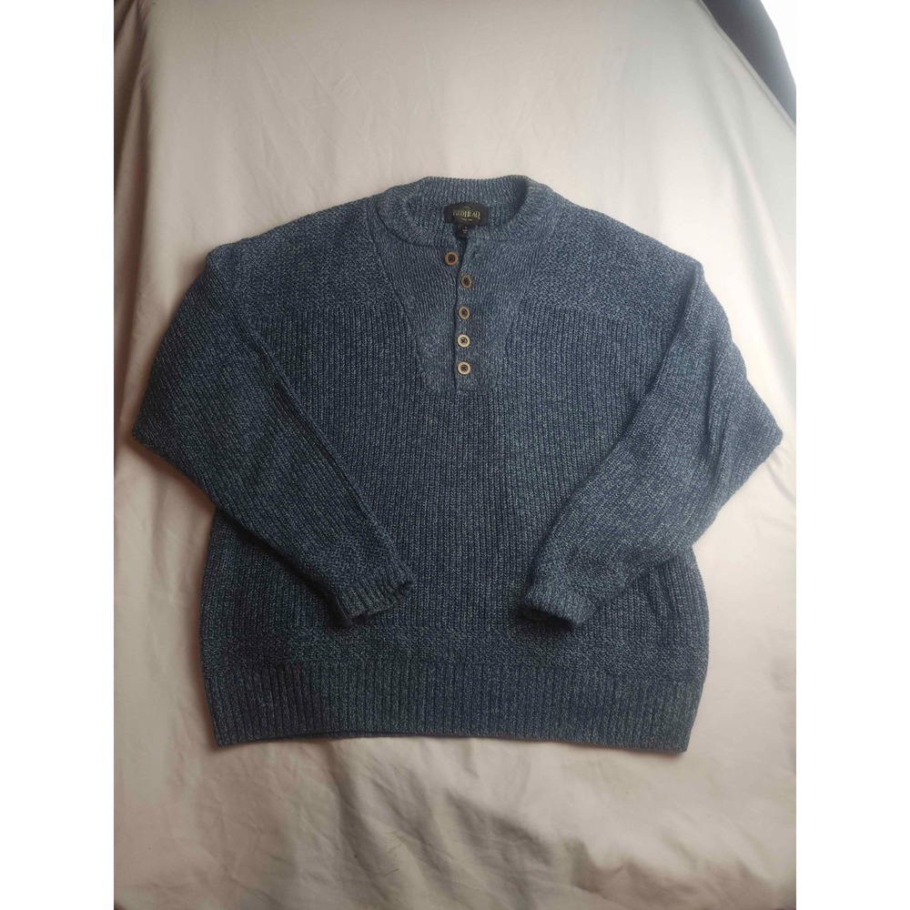 RedHead Henley Sweater Mens Large Blue Chunky Shaker Knit Gorpcore Long Sleeve